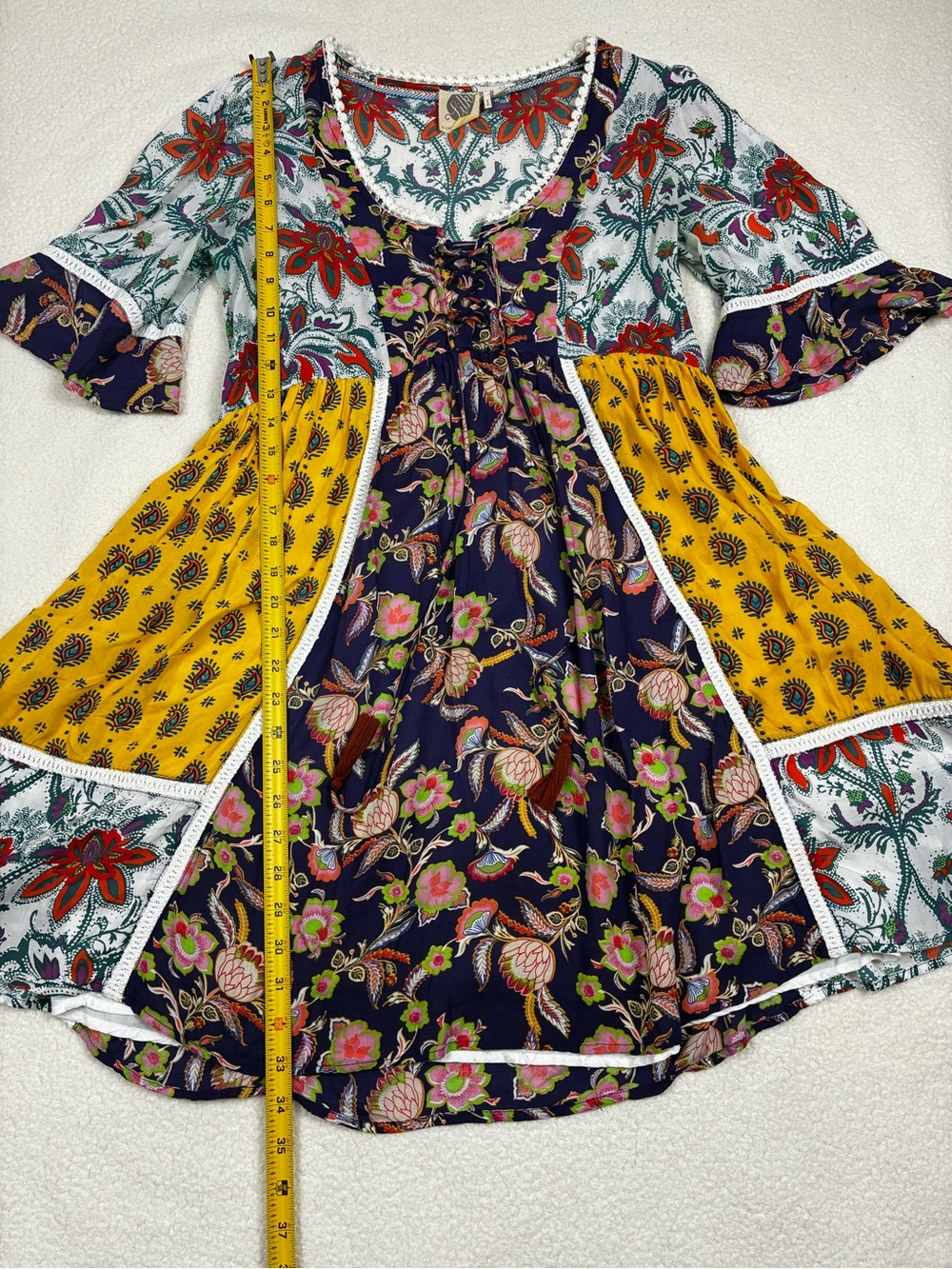 Lilka by Anthropologie Patchwork Trapeze Boho Dress Size XS - Picture 6 of 9
